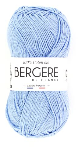 Bergère de France - 100% COTON BIO, Wolle zum stricken und häkeln (50 g) 100% Bio-Baumwolle - 3 mm - Rundgarn für den Sommer - Blau (Ciel)