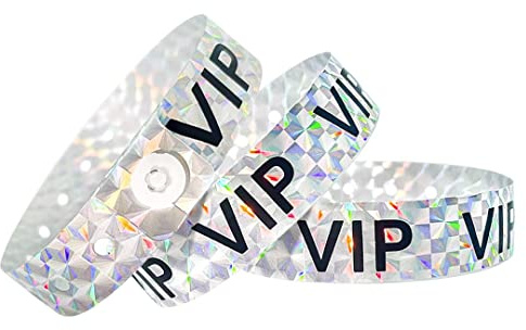 Ouchan Holographic VIP Plastic Wristbands Silver - 100 Pack Vinyl Wristbands for Events Parties