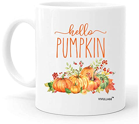 Vivulla68 Tasse Hello Pumpkin Mug, café citrouille matin, automne thème, grande forme