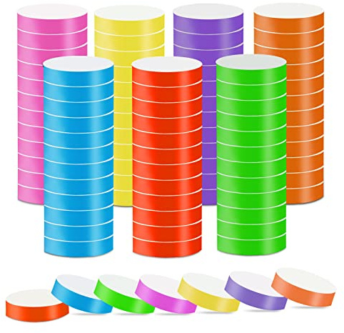 1400 Packs Paper Wristbands for Events, 7 Colors Waterproof Neon Party Wristbands Armband Paper Bracelets Identification Wristbands for Concert Club Bar Entrance Admission Party