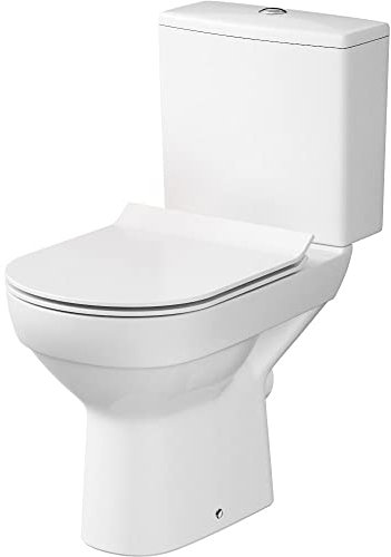 VBChome Supporto per WC senza bordi in ceramica, set completo con funzione cassetta di risciacquo, per uscita orizzontale, sedile WC, slim in Duroplast con abbassamento automatico, coperchio