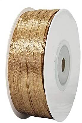91m Satinband Geschenkband Champagner Gold 3mm Breit,Seidenband Luftballon Band Schleifenband Satin Dekoband Geschenkverpackung Deko Band Stoffband für Halloween Weihnachten Hochzeit Taufe Geburtstag
