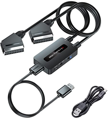 PARUIEN Scart auf HDMI Konverter Mit 720P/1080P Ausgangs Schalter - Dual Ports Für VHS/DVD/STB/N64/PS2/Wii