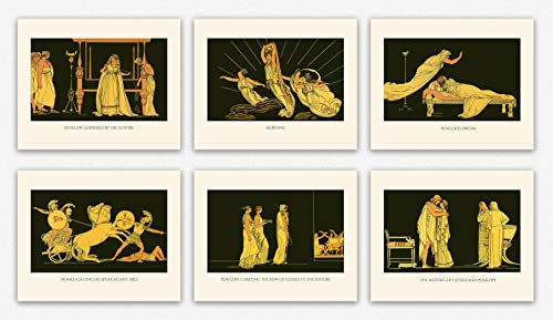WallBUddy Griechische Mythologie Deko Kunstdruck Wanddekoration Griechische Klassische Illustrationen Von Ulysses Penelope Set Von 6 Kunstdrucke Griechische Mythologie Aesthetic Poster (28cm x 43cm)
