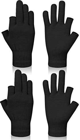 Becellen 2 Paare Fingerlose Handschuhe, Winter Thermo Halb Finger Strickhandschuhe Dehnbare Warme Handschuhe für Damen und Herren