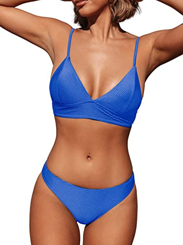 CUPSHE Women's Bikini Set Sexy Lace Up Triangle Bikini Two Piece Swimwear Bathing Suits Royal Blue S