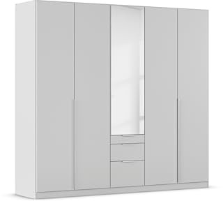 Rauch Möbel Alabama, Kleiderschrank, Farbe Seidengrau, Breite 226 cm | Schrank, 5-türig, Spiegel, 3 Schubladen, Zubehör Basic, für Schlafzimmer, Kinderzimmer, Garderobe, Flur