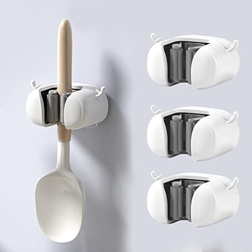 MUNSKT 3PCS Self Adhesive Mop Holder, Wall Mounted Tidy Organizer Tool Save Space for Broom Bathroom Office Kitchen Garage Garden