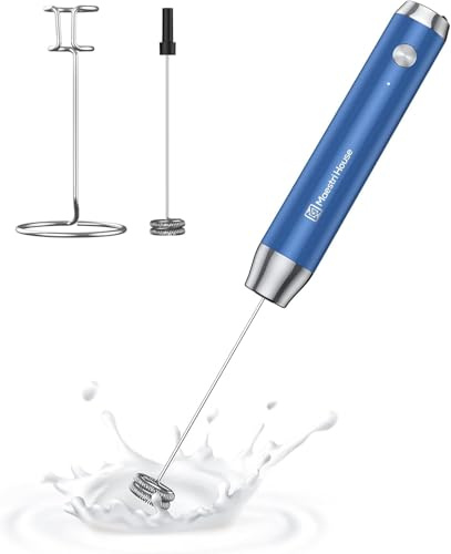 Maestri House Espumador de Leche, Recargable Espumador Leche Electrico con Agitador de Acero Inoxidable, Impermeable Mini Batidor Electrico para Café, matcha, Lattes, capuchino, LunaFro (Con Soporte)