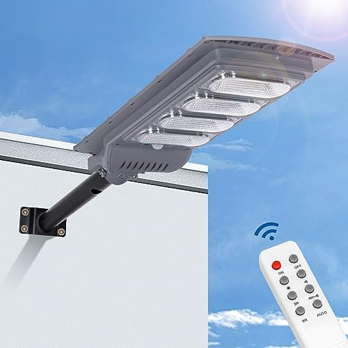 Aigostar - Farola solar exterior con sensor de movimiento, mando a distancia, 200W luz blanca. Foco solar LED para exterior con temporizador, impermeable protección IP65. No incluye soporte.