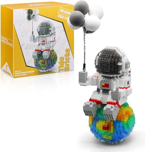 HIGH GODO Space Astronaut Micro Klemmbausteine Set mit LED, 1368 Teile Mini Figuren, Schreibtisch Deko, Geschenke Spielzeug für Erwachsene oder Jugendliche ab 12 Jahren