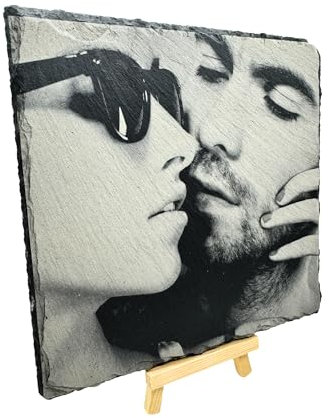 SMARTHAAS Personalisierte Schieferplatte mit Foto - Schiefertafel - Individueller Lasergravur mit Wunschtext und Foto - Lasergravur (20 x 20 cm)