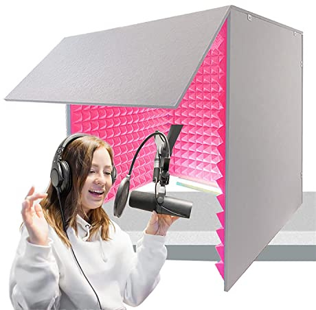 Desktop Sound Proof Foam Panels Soundproof Booth 80 * 80 * 80CM Soundproof Cover Vocal Recording Booth Sound Booth Microphone Soundproofing Acoustic Foam Panel for Studio Vocal Audio Music red