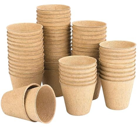 JIHUOO 50 macetas biodegradables para semillas, macetas de vivero, macetas de turba ecológicas para verduras, frutas, flores, 6 cm