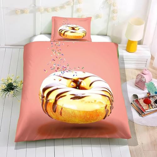 Copripiumino 160x200 Ciambelle. Stampa 3D Set Copripiumino Ciambelle. Morbido Microfibra Biancheria da Letto Ciambelle., Copripiumone con 2 Federe con Cerniera F1826
