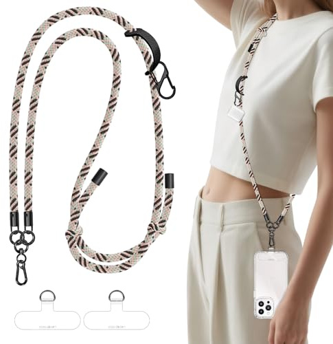 UKON Mobile Phone Lanyard Crossbody Phone Strap, Adjustable Nylon Neck Strap with 2pcs TPU Patchs Anti Theft Body Straps for iPhone