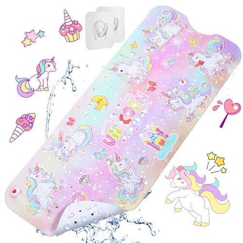 Alfombrillas para Bañera Antideslizante 100 x 40cm Alfombra Baño con 200 Ventosas Fuertes Alfombrillas de Ducha con Motivos del Océano (Unicornio)