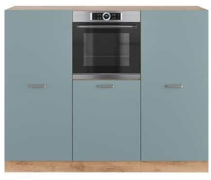 Vicco Einbauküche R-Line, Blau-Grau/Goldkraft Eiche, 180 cm | 3 Module · Höhenverstellbare Füße · Ohne Arbeitsplatte · Robuste Fronten · Mit Backofenschrank · Frei kombinierbar