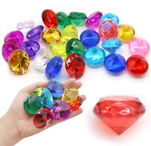 TOKSEO Edelsteine für Kinder, 26 Stück 40mm Diamanten Kinder, Acryl Gros Bunt Diamant für Aquarium Dekoration, Strand Schatzsuche(Zufällige Farben)
