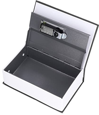 Coffre-fort classique en acier en forme de livre avec serrure à mot de passe – Boîte de rangement sécurisée pour argent, passeports, bijoux (noir)