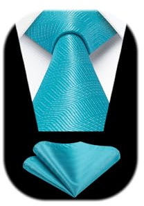 HISDERN Krawatten für Herren Türkis Blaue Klassische Hochzeit Krawatte mit Einstecktuch Set Formal Elegante Business Party