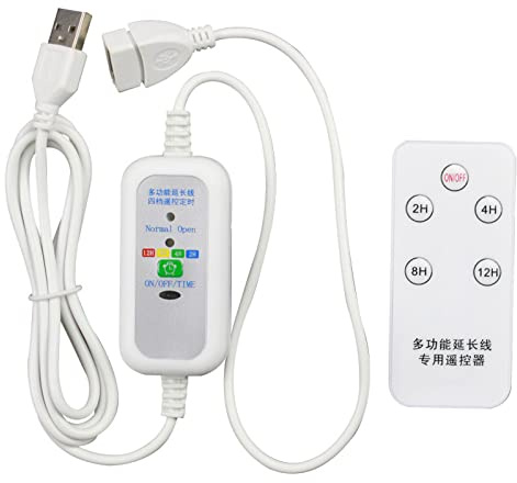 Pnuokn 1.5m 5V Remote 2/4/8/12 Hour Timing ON/OFF Switch USB Extension Power Cable For USB Fan, Lamp, Charger & More - White