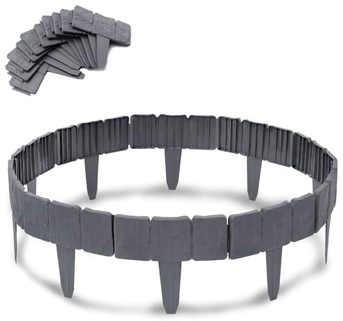 SUBTLETY 10 Stück T-Forming Rasenkante Kunststoff 25x23cm Stein-Optik Beetumrandungen aus Wetterfest Plastik Biegbarer Mähkante PP Palisade Decorativ Beet Zäune Set für Garten (2,5m, Anthrazit)