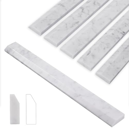 Diflart 10 Pcs Carrara White Marble Pencil Liner Trim, 3/8×12 Inch Polished | Marble Molding Tile Edge Trim, Natural Stone Tile Border for Shower Bathroom Kitchen Livingroom