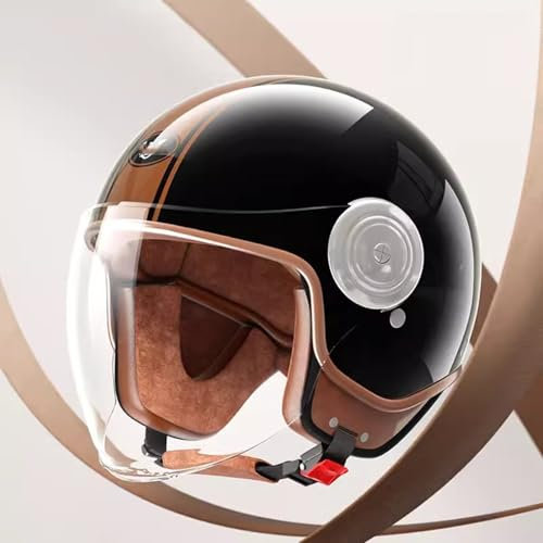 QJWMatic Vintage Motorrad Halbhelm 3/4 Jethelm für Herren Damen ECE-geprüft Erwachsene Street Jet-Moped Helm mit Visier Chopper Scooter ATV Helme A,45-62CM