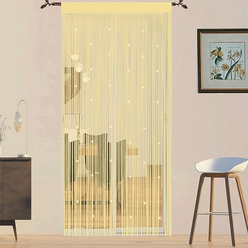 Fadenvorhang Insektenschutz Türvorhänge Fliegengitter Fliegenschutz Balkontür Fliegenvorhang Insektenschutz Türvorhang Insektenvorhang Terrassentür Perlenvorhang Für Türen (Beige 90x200cm)