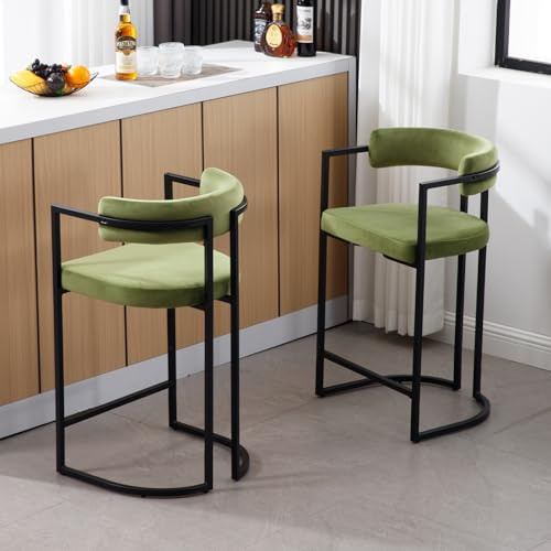 chairus Set di 2 Sgabelli da Cucina in Velluto Sgabelli da Bar Moderni Sgabelli Alti con Struttura in Metallo Sedie da Bar per Cucina Bancone, Verde