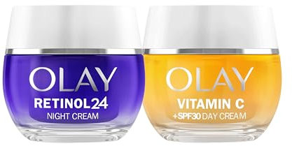 Olay Retinol24 Crema De Noche 50ML Y Olay Vitamin C + SPF30 Crema De Día 50ML. Pack De 2 Cremas. Piel Más Hidratada, Luminosa Y Radiante