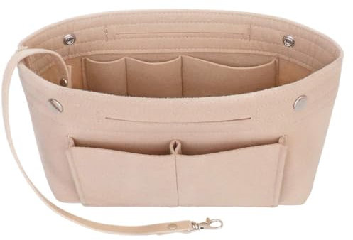 HyFanStr Taschenorganizer Filz Bag in Tasche Organizer, Innentaschen Handtaschen Organiser für Handtasche mit Griffen und Schlüsselkette, Bag Organizer Beige Extra Groß