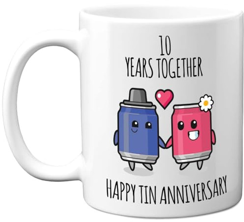 Stuff4 10th Anniversary Mug Gift for Women and Men, 10 Years Together | Happy Tin Anniversary Wedding for Wife or Husband Mum or Dad Brother Sister, 11oz Ceramic Coffee Mugs Gifts