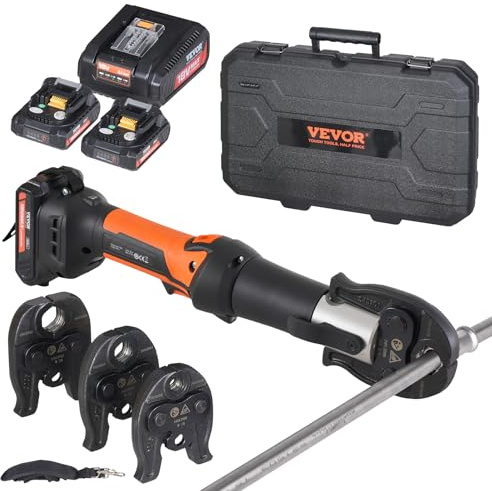 VEVOR Kit de Herramientas para Engarzar Tuberías Eléctricas con 2 Baterías de 18 V 2,0 Ah, Engarzadora Profesional con Mandíbulas M15, M22, M28, Cargador Rápido y Estuche de Transporte 360° C