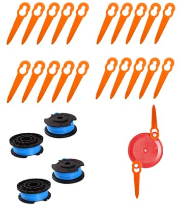 Wrneaoch 20 lame per decespugliatore, 4 bobine per decespugliatore senza fili, doppia testa seghettata con linea di alimentazione automatica