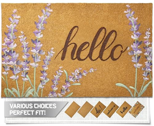 Door Mat Welcome Outdoor Mat: Artificial Coir Doormat for Outdoor Outside Indoor Entrance - Front Door Mat Non-Slip Backing Durable Fall Mat for Home Porch Entryway Floor (Hello Floral, 24x 36)
