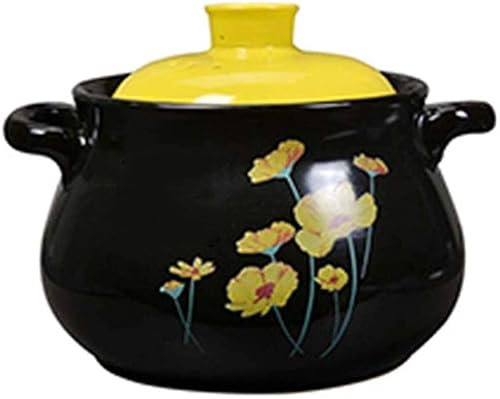 Cazuela de Barro Olla de Barro para estofado Cazuela de cerámica - Mejora nutricional, Resistencia a Altas temperaturas, fácil de Limpiar y más Capacidad 4L_A (A Capacidad 4L)