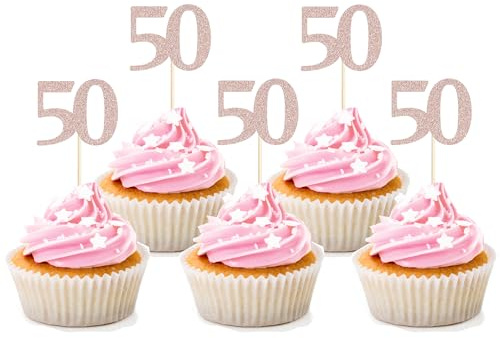 Sotpot 50th Birthday Cupcake Toppers Rose Gold Glitter 30pack Cupcake Picks for Happy 50th Birthday Party Decorations