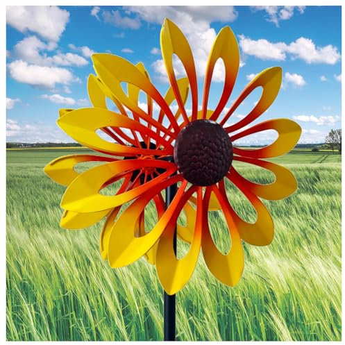 Molinillo De Viento De Girasol 174CM Girasol Doble Dirección De Movimiento, Rehiletes De Viento para Jardin Gran Regalo para Amigos Y Familiares,Yellow