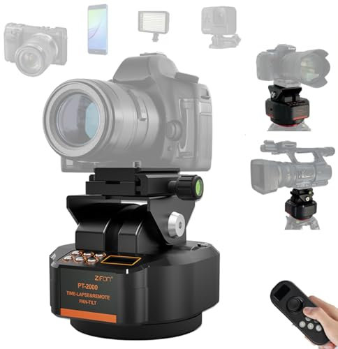 ZIFON PT2000 – Motorisierter 360° Panoramakopf mit kabelloser Fernsteuerung (2,2 kg Tragkraft) – Elektronischer Schwenk-Neige-Stativkopf für DSLR, Smartphone & Video