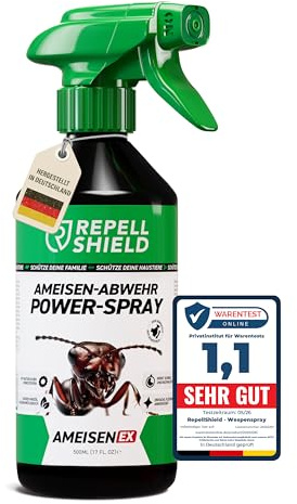 RepellShield® Spray Anti Fourmis Maison Intérieur et Extérieur -500 ML- | Cuisine, jardin, portes & fenêtres, citronnelle & géraniol, sans tache ni résidu, prêt à l’emploi
