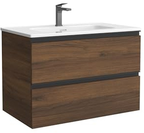 Mueble de Baño BEQUIA Metal 80cm Nogal | Lavabo Porcelana Centrado