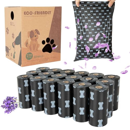 270 Stück Hundekotbeutel mit Lavendelduft 18 Rollen Kompostierbare Kotbeutel für Hunde 33x23 cm, Leicht zu Reißen, Auslaufsicher zeeignet zum Verlassen des Hauses (15 pro Rolle)