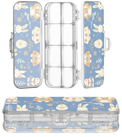 sanluoli Rabbit Easter Egg Blue Clear Plastic Pencil Box 2 Layer Pens Cases For Art Supplies With Snap And Lid