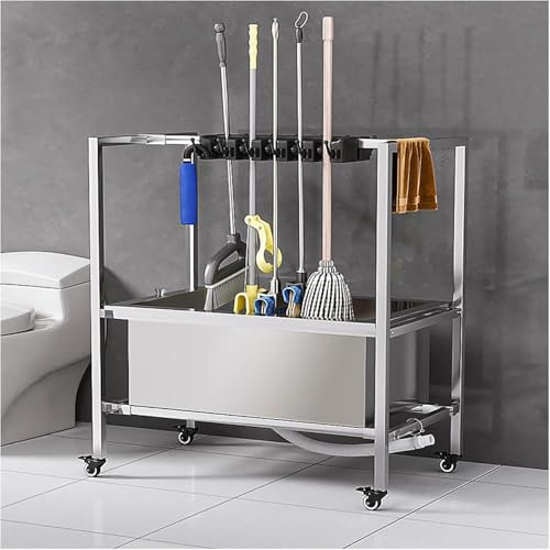Soporte móvil para trapeador y Escoba, carritos con Ruedas para Suministros de Limpieza, Cubo para trapeador, Organizador de Herramientas de jardín, Armario para escobas, gabinete