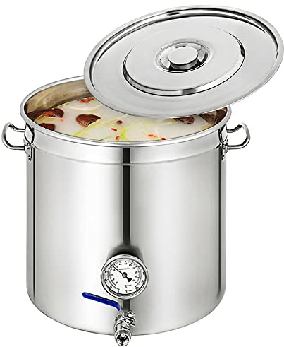 Kraftig bryggkittel i rostfritt stål - Stor kapacitet med termometer och ventil för hembryggning, utomhusmatlagning, kokning - 45x45cm silver