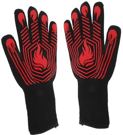 Amosfun Heat Resistant Bbq Gloves Fireproof Insulated Kitchen Mitts for Grilling Cooking and Baking Non Slip to C Flexible Precision Handling