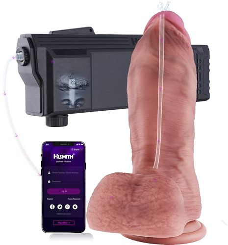 Hismith Godemichet Réaliste Épais 32, Dildos Géants avec Lanceur Automatique de Lubrifiant Contrôlé par Application, Applicateur de Lubrifiant avec Godemichet en Silicone Oversize à Ventouse
