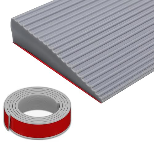 ANKUOFUA Türschwellenrampen 3x8x90 cm, Rampe Gummirampe Selbstklebend | Schwellenrampe rutschfeste Rollstuhlrampe Türschwelle Auffahrrampe bis 800 kg belastbar für Rollstühle, Saugroboter (Grau)